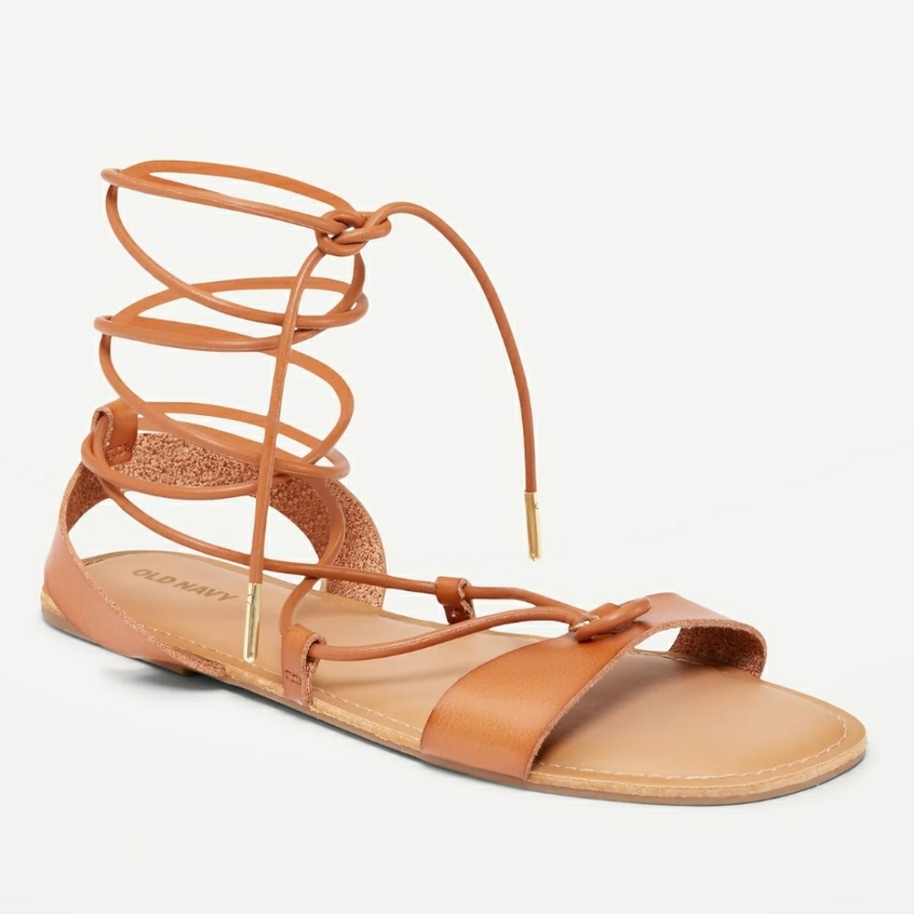 NWT Faux-Leather Lace-Up Gladiator Sandals for Women Cognac Brown 10